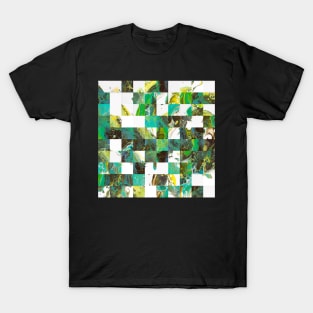 Pixelated fluid painting in green and brown and white T-Shirt